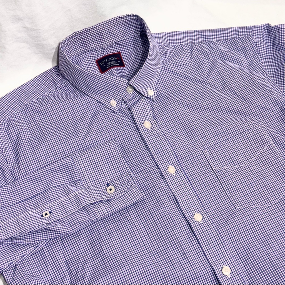 UNTUCKit Button Down Shirt Mens Medium Purple Gingham Cotton Long Sleeve